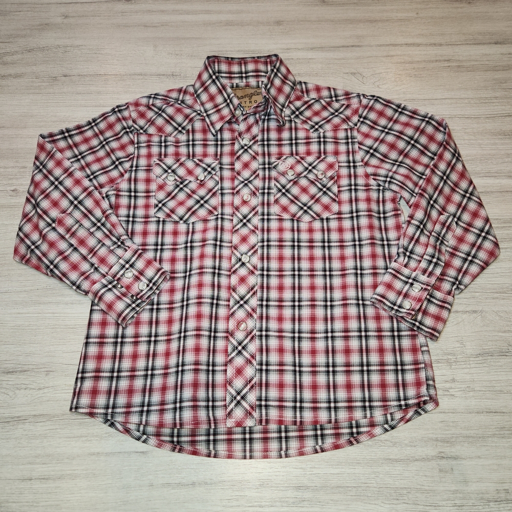 Wrangler Retro Western Shirt Long Sleeve Button Up Youth Red Boys Size Small A3
